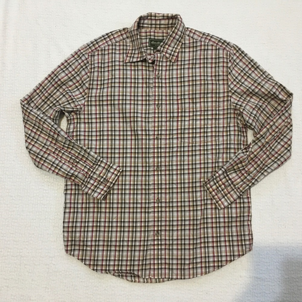 Eddie Bauer Mens Plaid Long Sleeve Button Up Shirt Size Medium